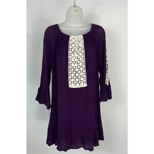 Indigo Soul Women’s Tunic Dress XL Purple Crochet Trim Ruffled Lined